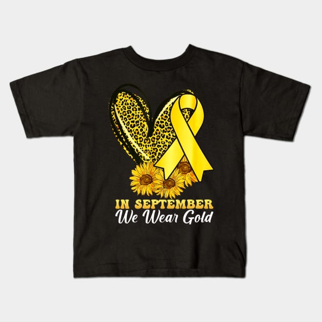 In September We Wear Gold Childhood Cancer Awareness Ribbon Kids T-Shirt by Mega-st